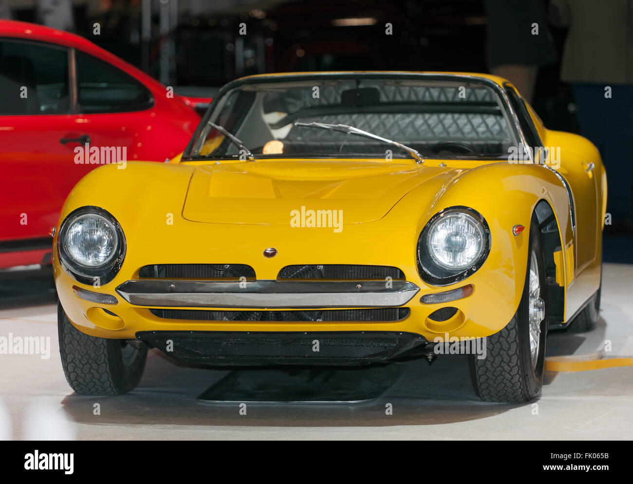 Front view of a Bizzarrini 5300 GT Strada on display of the Samuel Laurence stand, in the 2016 London Classic Car Show Stock Photo