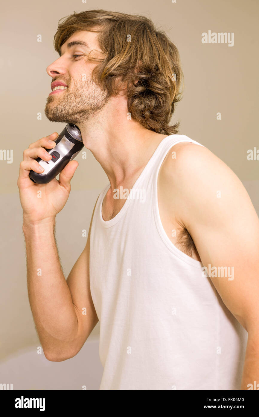 Handsome man about to shave Stock Photo