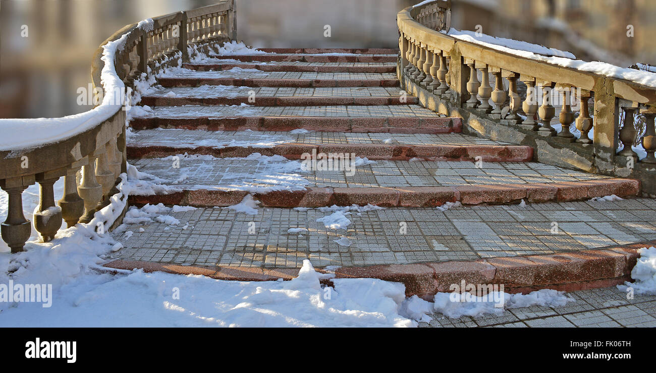 Stone stairway in snow Stock Photo