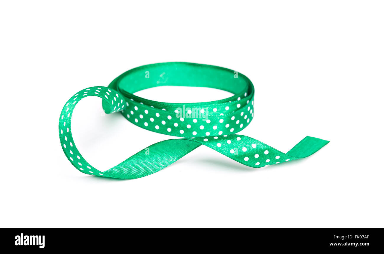 green ribbon with dots isolated on white background Stock Photo
