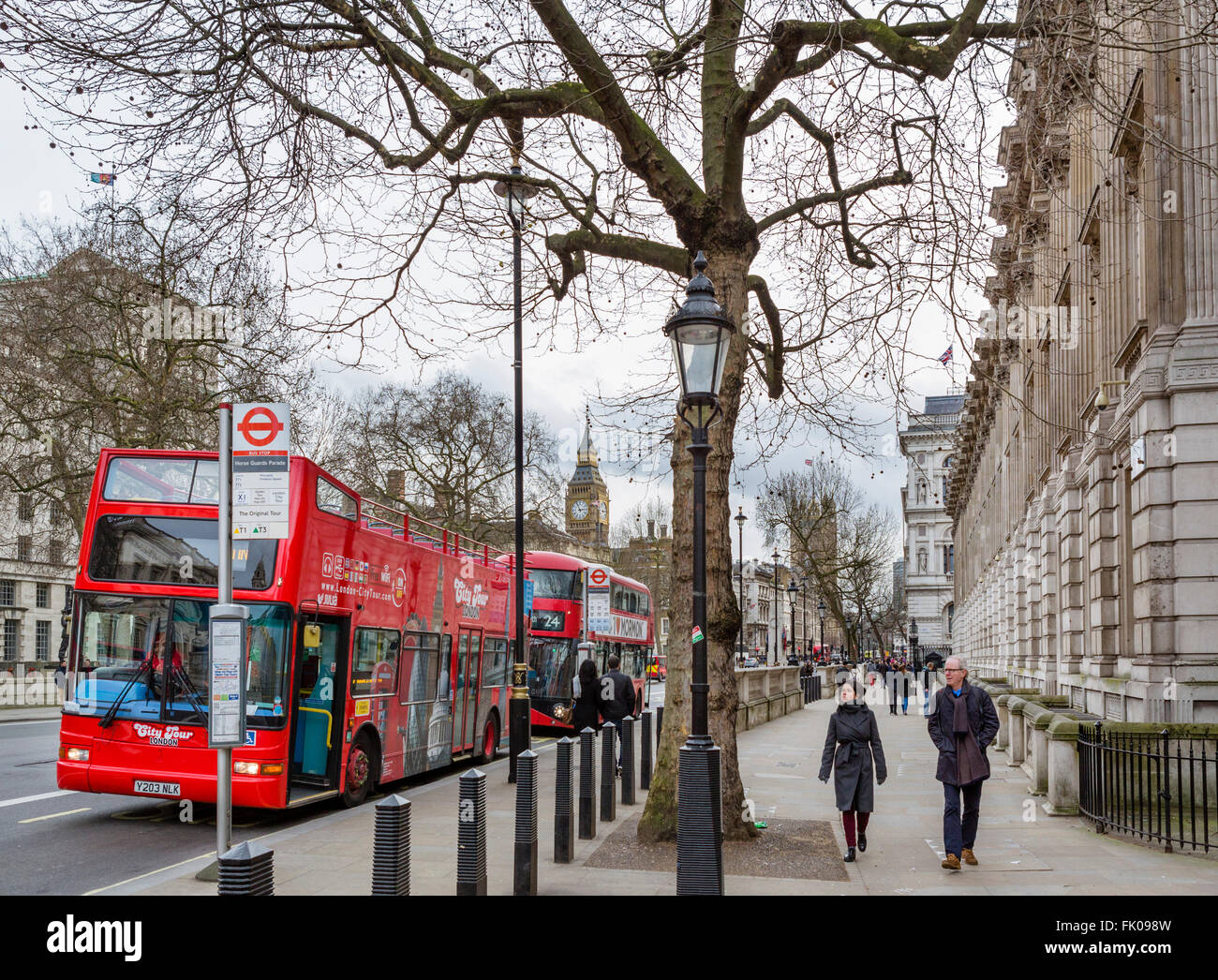 London City Tour bus on Whitehall, Westminster, London, England, UK Stock Photo