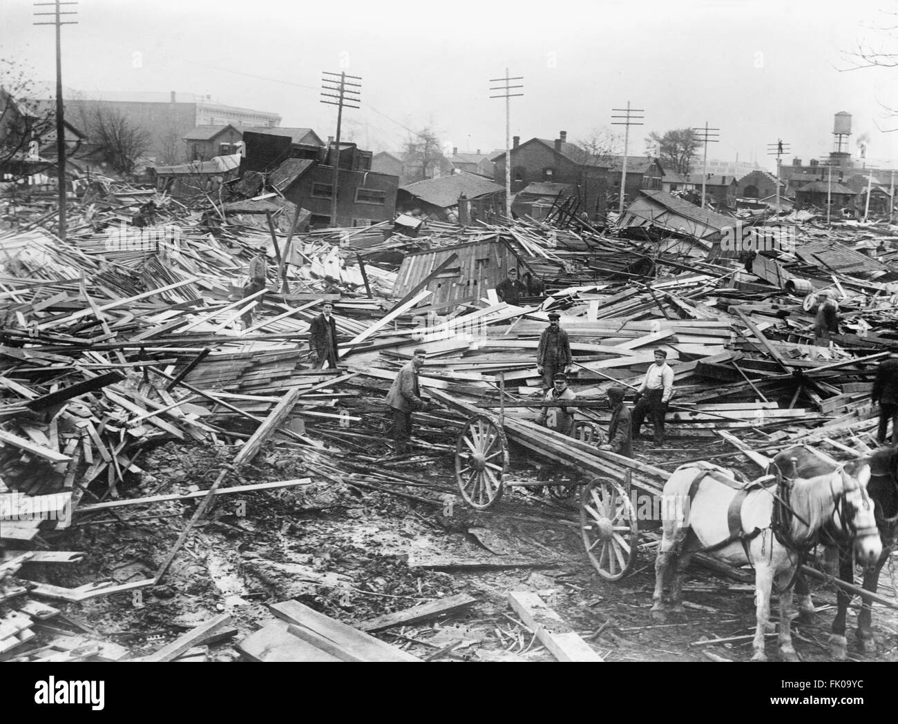 Destruction from Flood, Dayton, Ohio, USA, circa 1913 Stock Photo