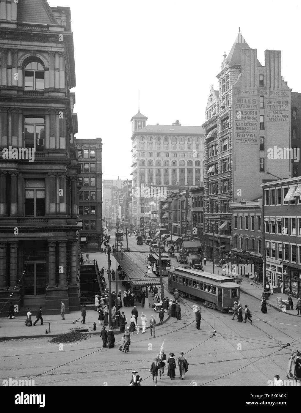 View of Main Street looking north from Fifth Street, Blymyer Building (right foreground) and Gwynne Building (right background), Cincinnati, Ohio, USA, Detroit Publishing Company, 1915 Stock Photo