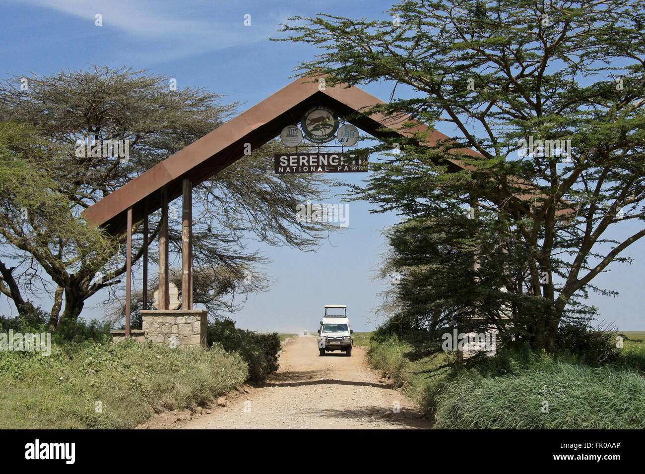 Gate from Ngorongoro Conservation Area (Ndutu) into Serengeti National Park, Tanzania Stock Photo