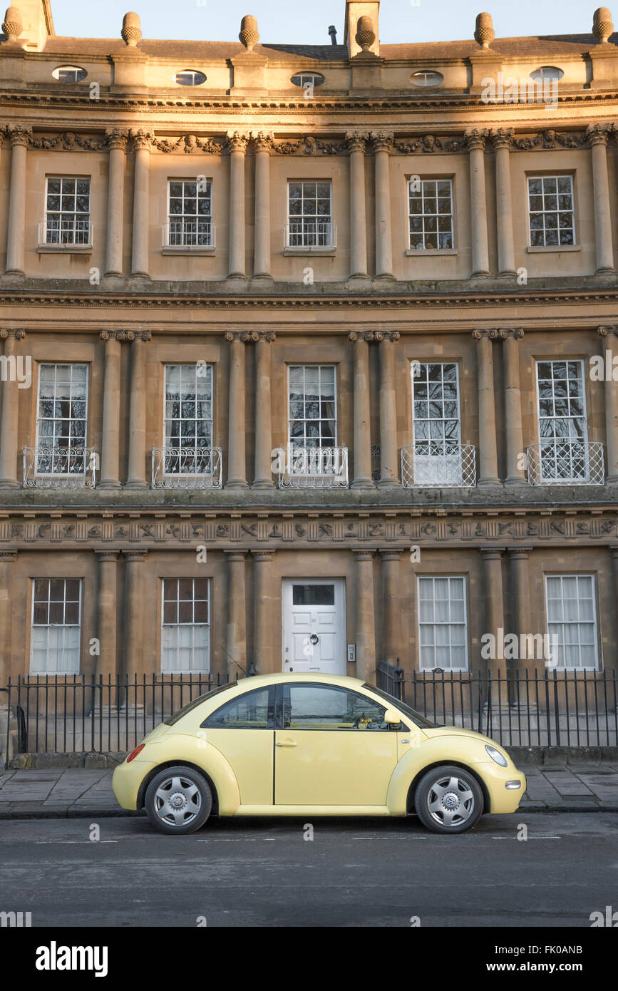 Yellow VW, view of a yellow Volkswagen beetle car parked in The Circus ...
