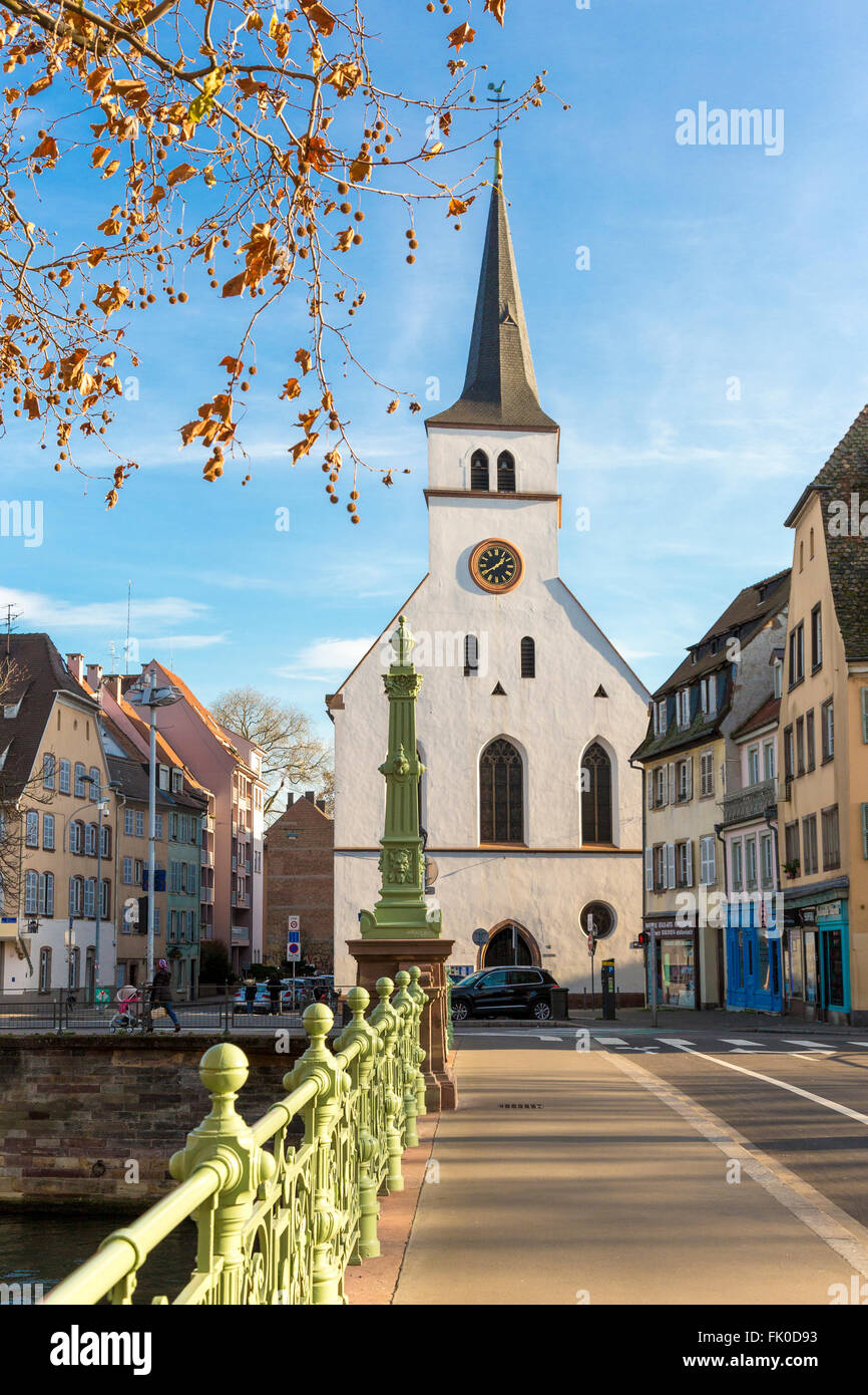 St Guillaume protestant church on the Ill river Strasbourg Alsace