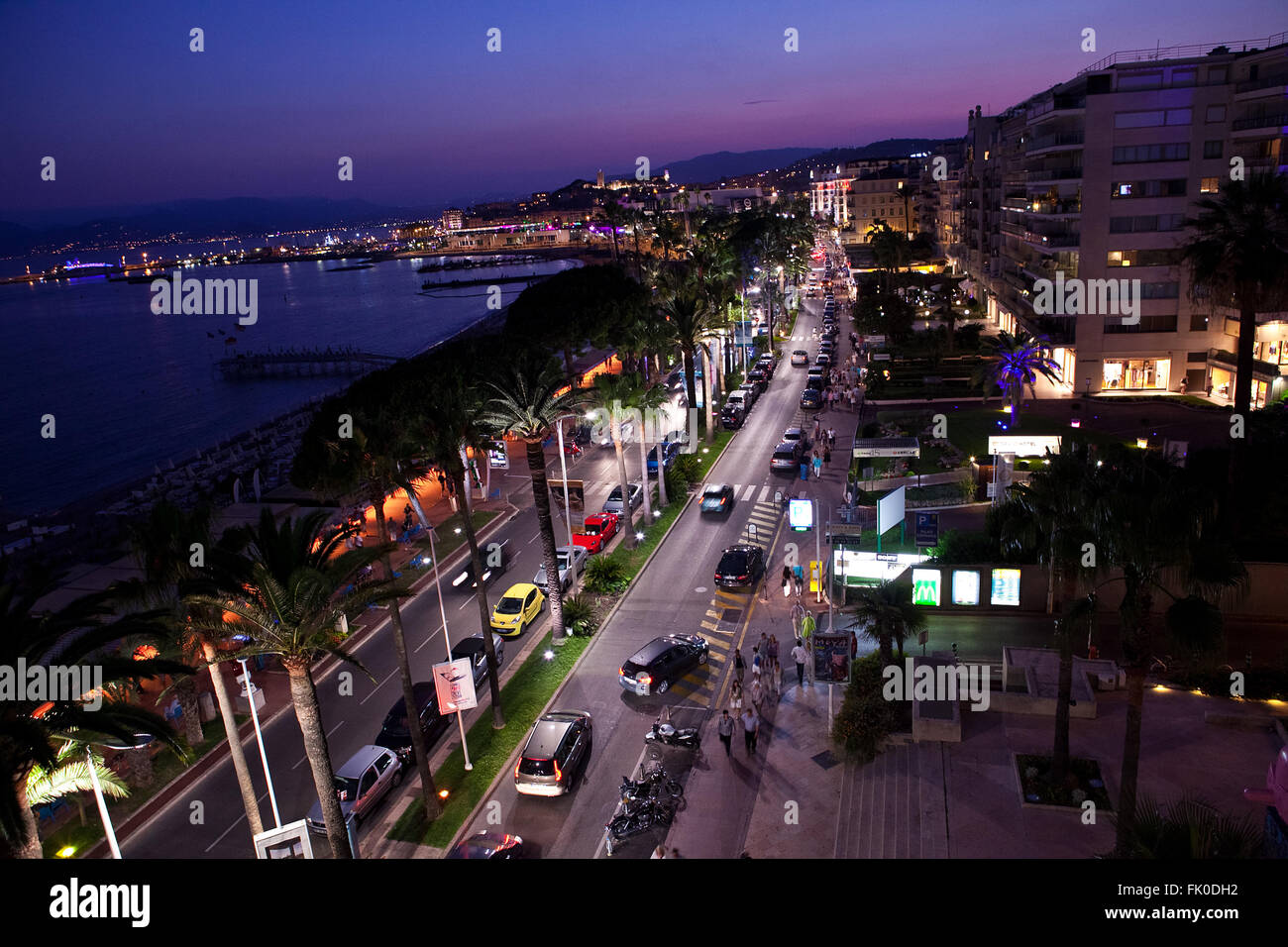 Twilight of the streets in Cannes France from JW Marriott Stock Photo
