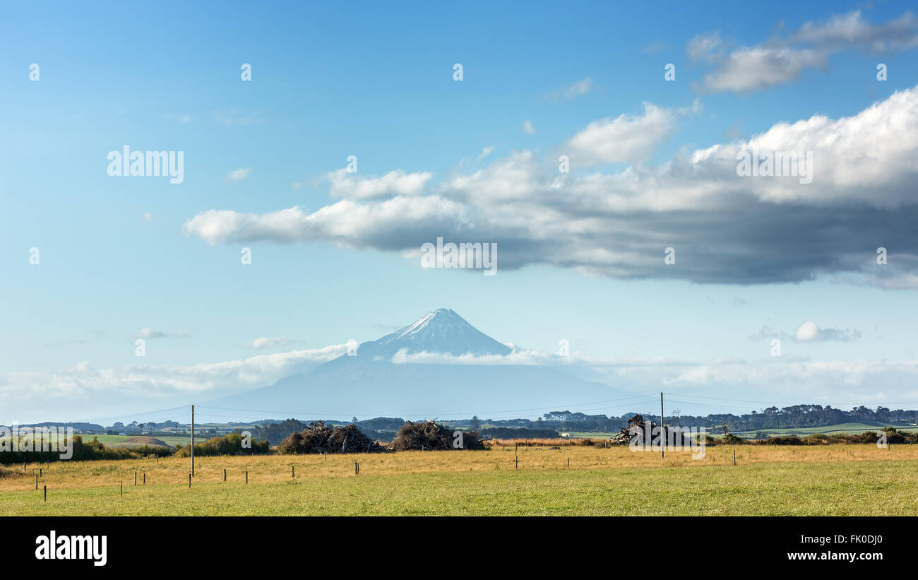 Mt Taranaki seen from Stratford, north island, New Zealand Stock Photo