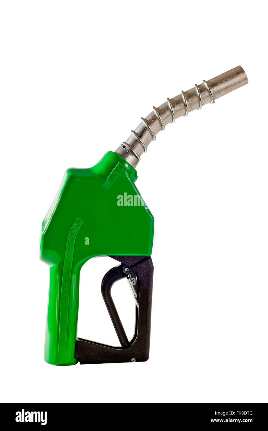 Green Gasoline Refueling Nozzle From Fuel Pump Stock Photo