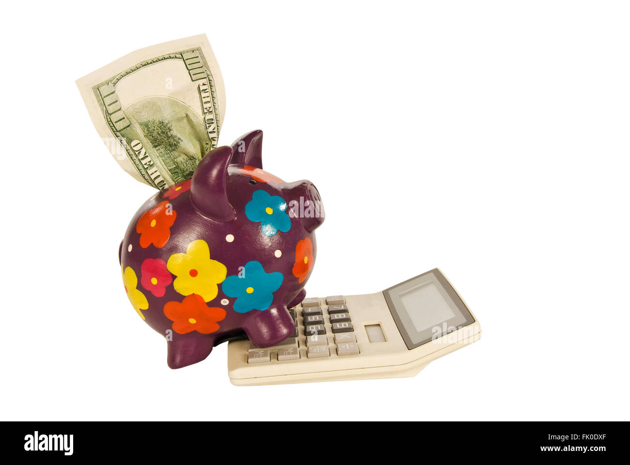 Red piggy bank standing hires stock