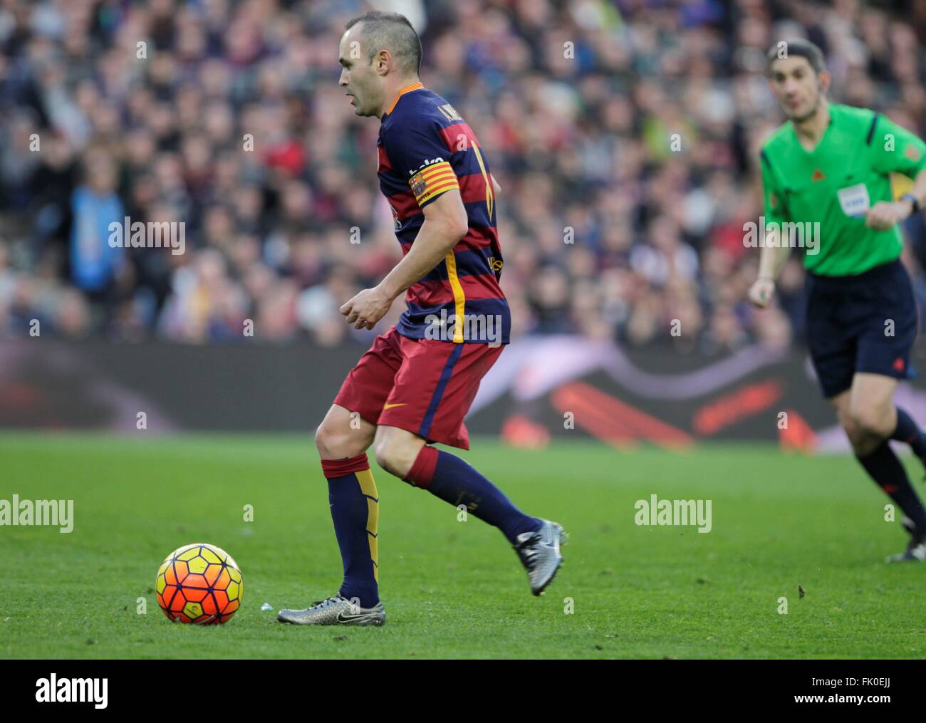Andres Iniesta in action during the La Liga match FC Barcelona - Atlético Madrid January 30, 2016 at the Camp Nou,, Barcelona, Stock Photo