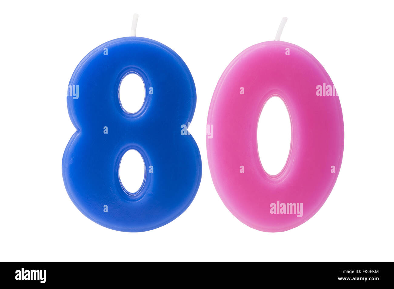Colorful birthday candles in the form of the number 80 on white background Stock Photo
