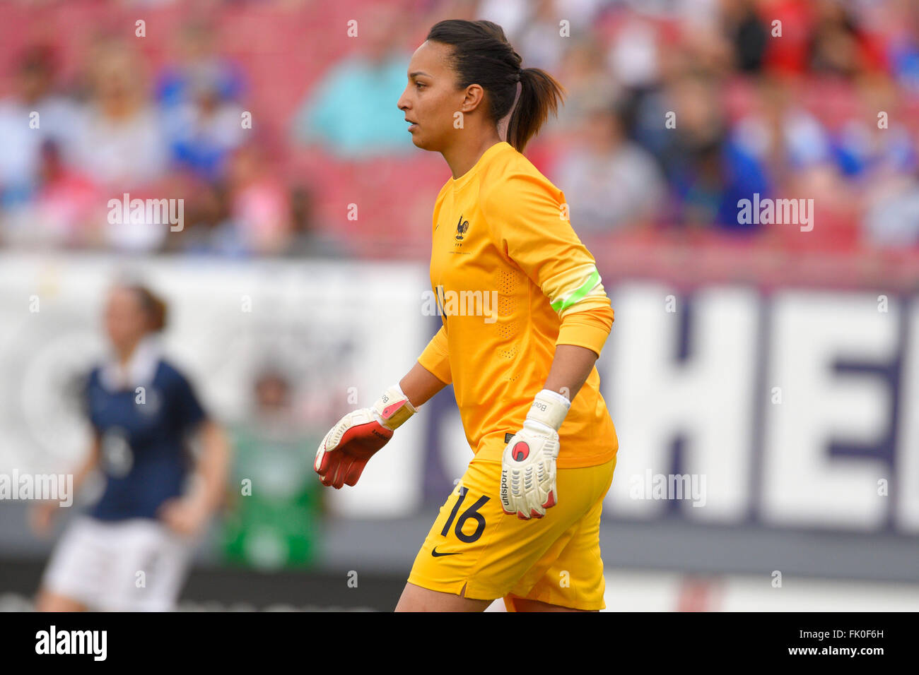 Tampa, Florida, USA. 3rd Mar, 2016. French goalkeeper Sarah Bouhaddi ...