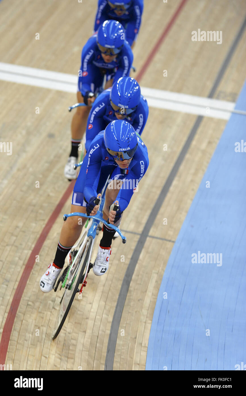 London, UK. 04th Mar, 2016. Members of the Italian Women's Pursuit Team