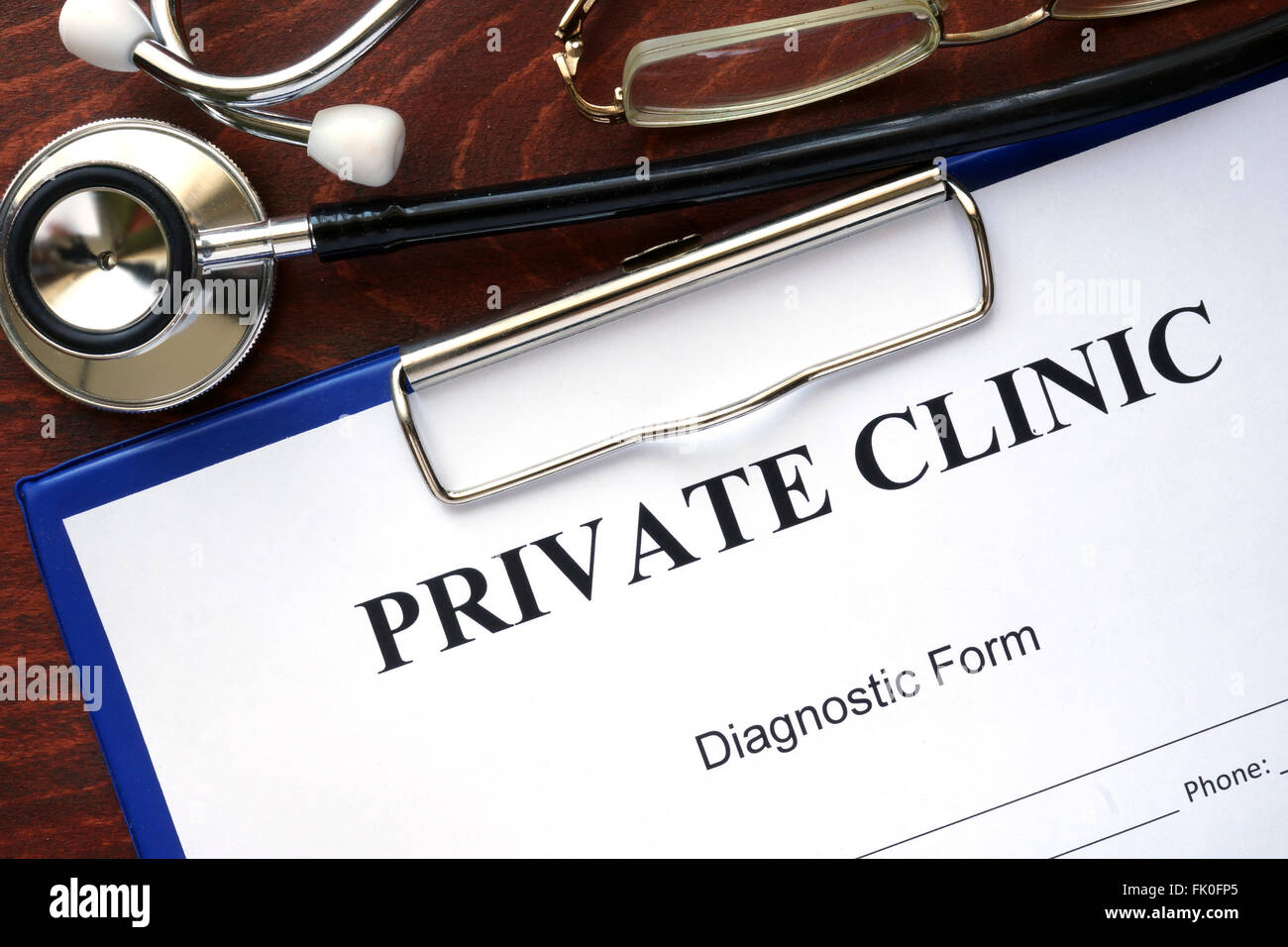 Private clinic written on a diagnostic form Stock Photo Alamy