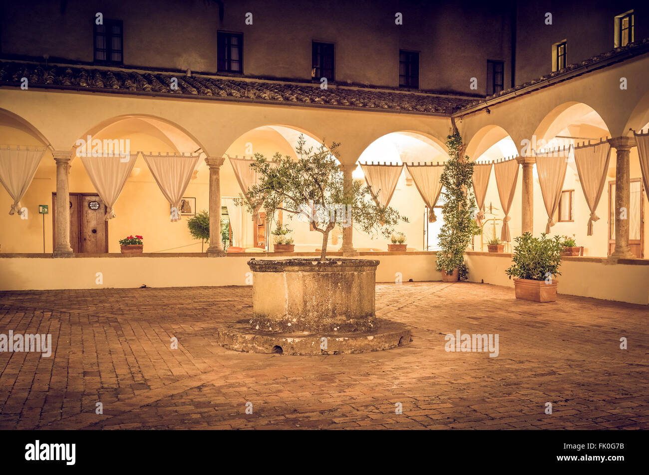 Beautiful tuscan backyard by night in Pienza, Italy Stock Photo