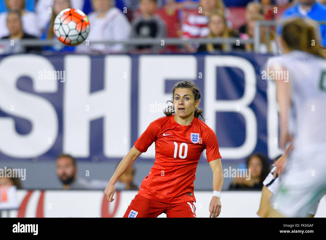 Tampa, Florida, USA. 3rd Mar, 2016. England forward Karen Carney (10) during a She Believes Cup game against the United States at Raymond James Stadium on March 3, 2016 in Tampa, Florida. The US won 1-0. © Scott A. Miller/ZUMA Wire/Alamy Live News Stock Photo