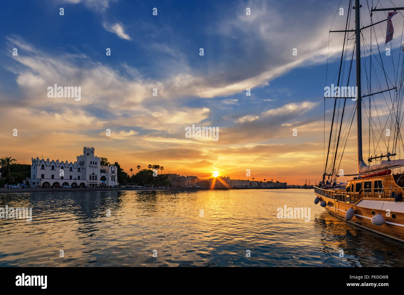 Sunset in Kos island port Stock Photo