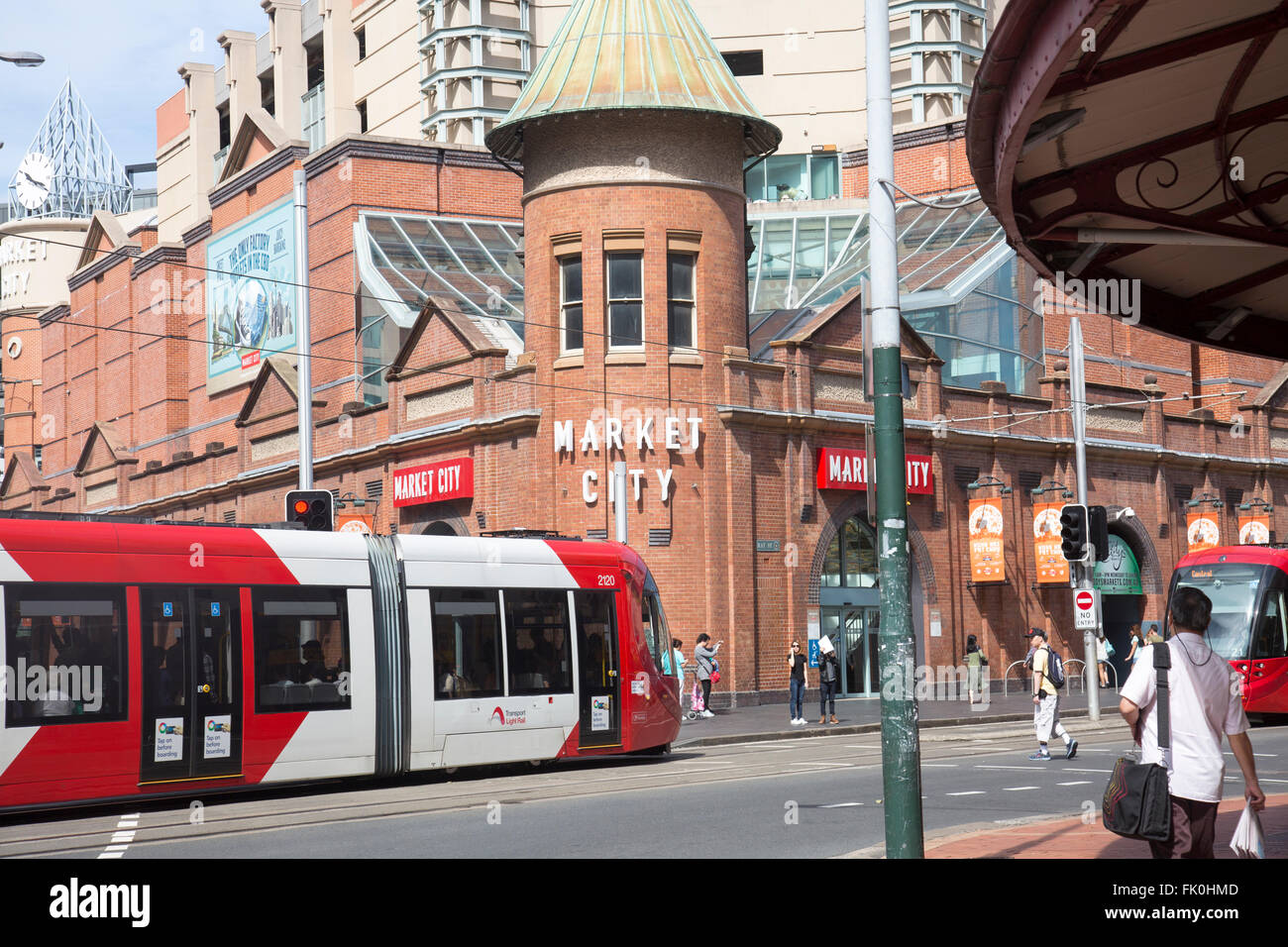 Sydney Chinatown district with light rail train passing through,New south wales,australia Stock