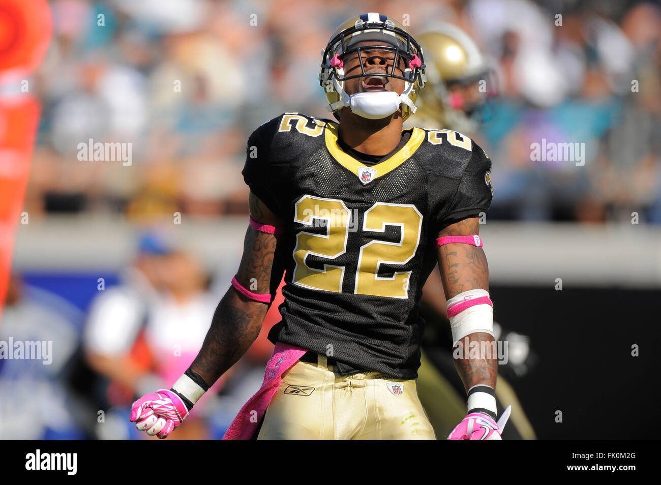 New Orleans Saints cornerback Tracy Porter (22) catches a few ball before  the start of practice