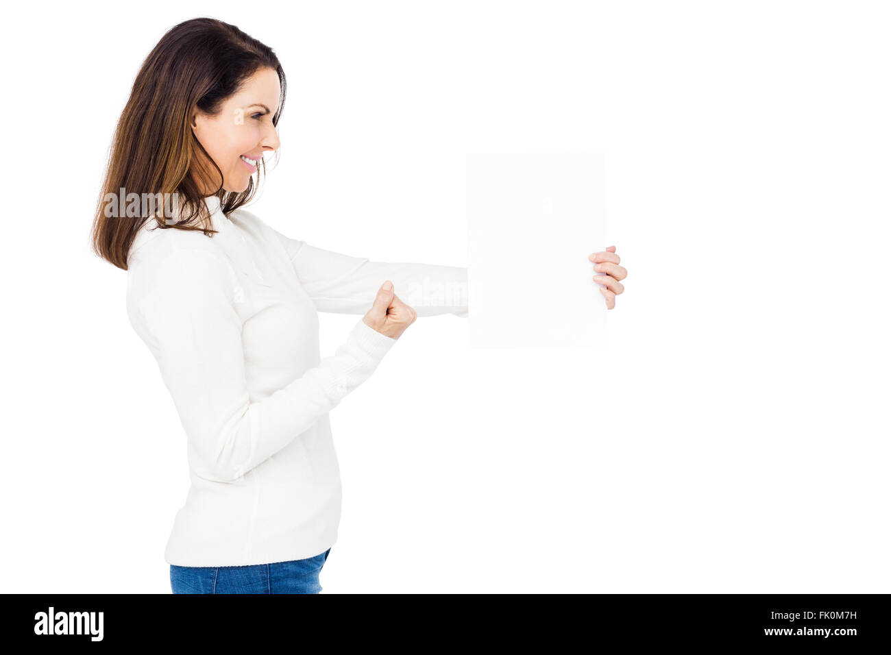 Pretty woman holding blank paper Stock Photo - Alamy