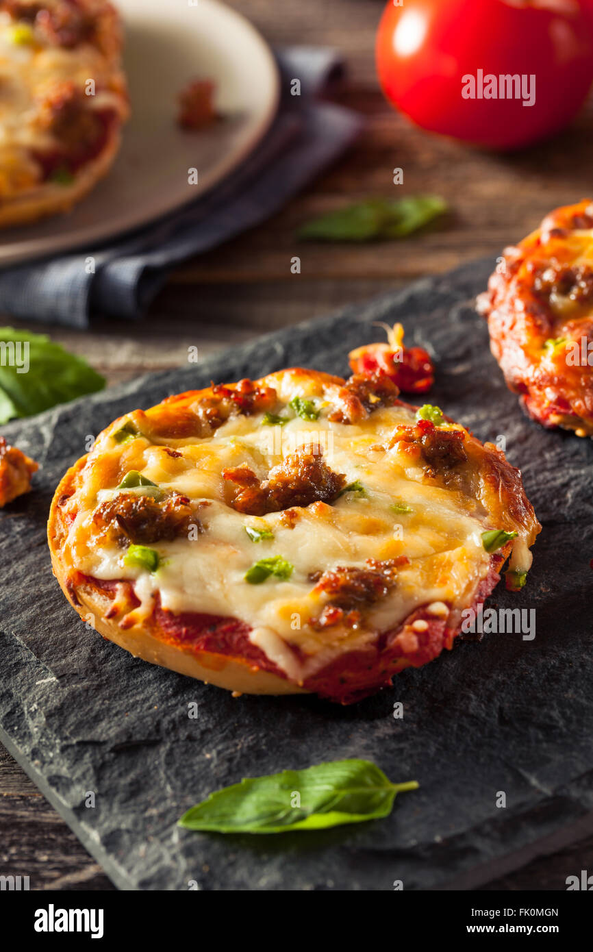 Sausage and Pepper Pizza Bagels with Cheese Stock Photo Alamy