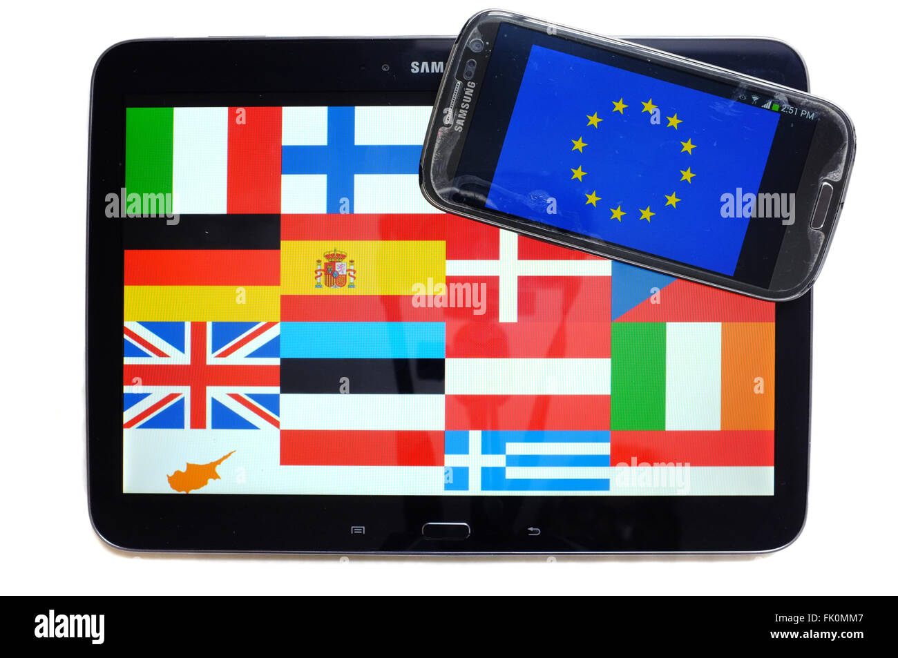 The flags of European countries and the EU displayed on the screens of