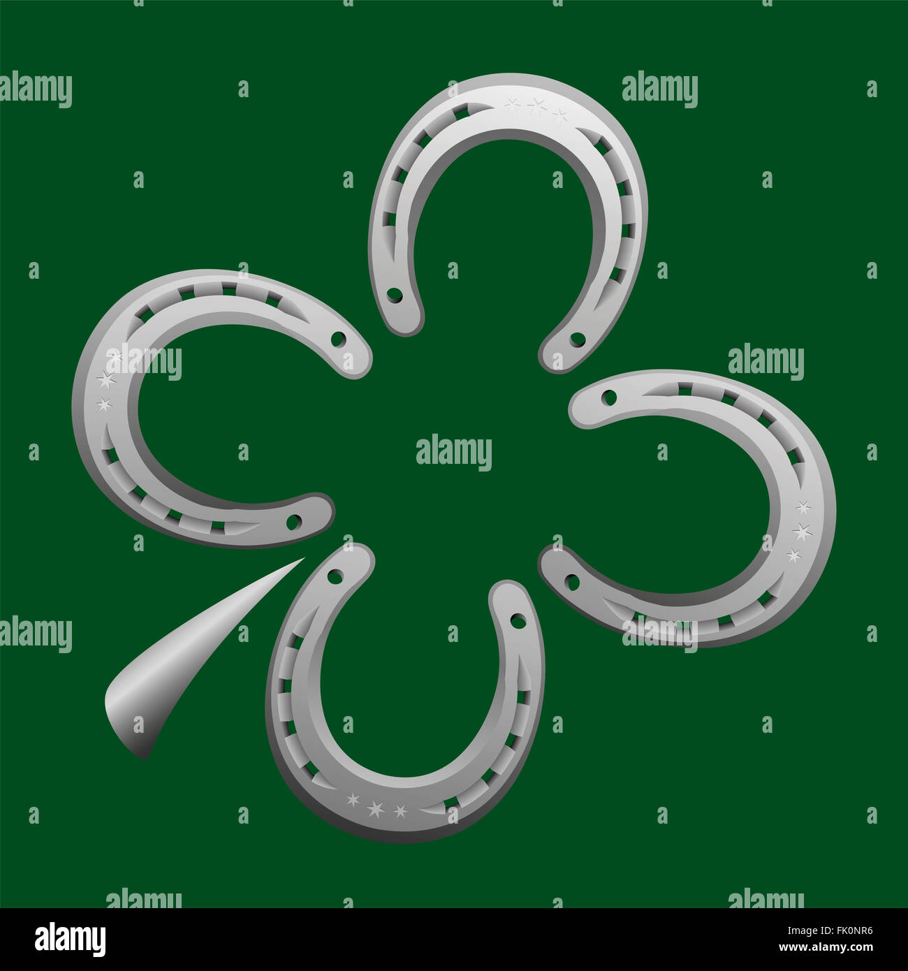 Horseshoes forming a clover leaf as a symbol for good luck. Stock Photo