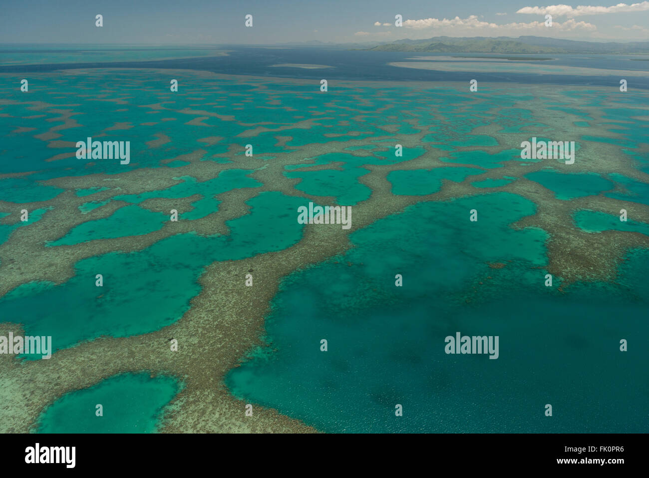 Aerials of the Fijian reef system from Lautoka to Naviti Island. Stock Photo
