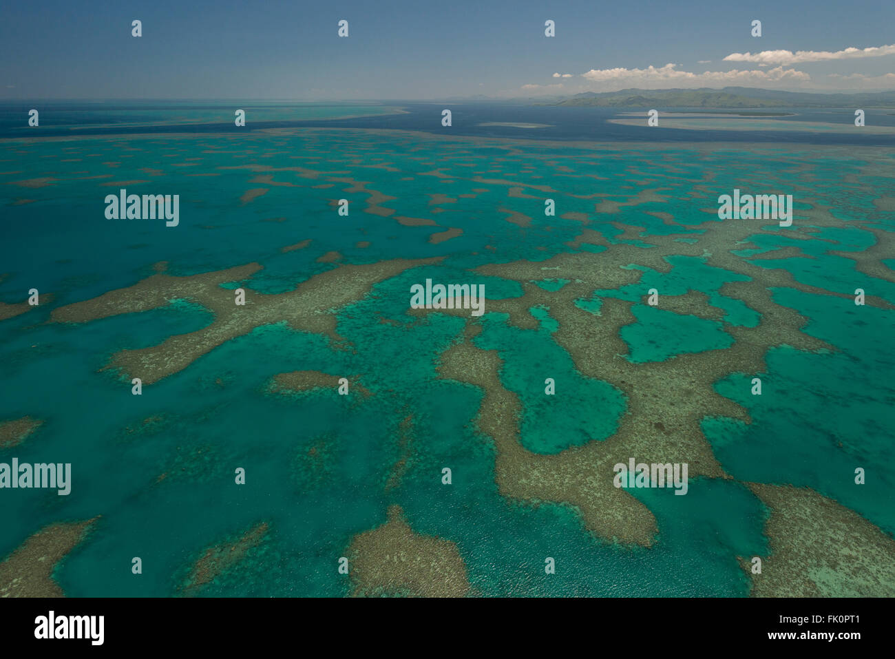 Aerials of the Fijian reef system from Lautoka to Naviti Island. Stock Photo