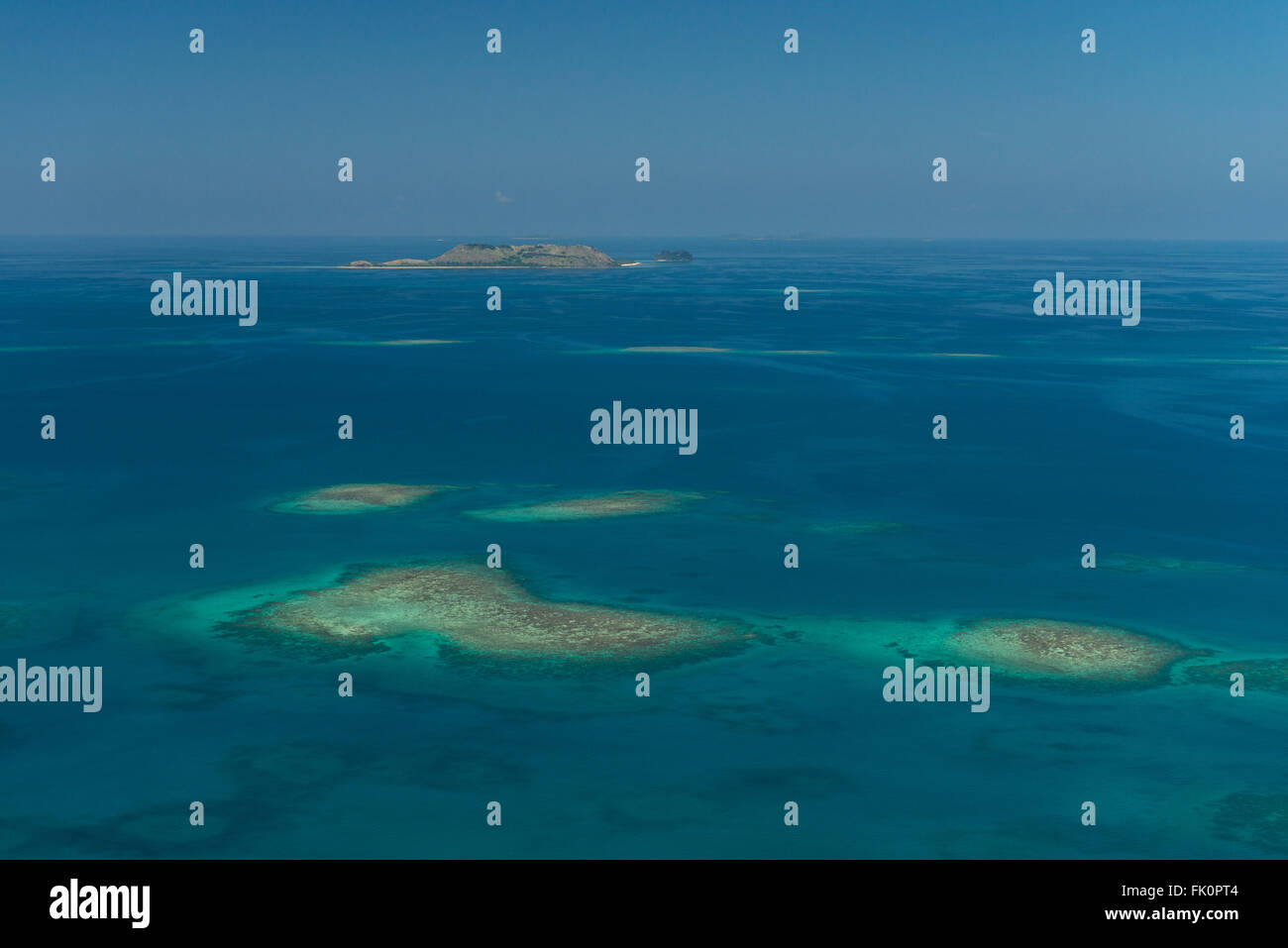 Aerials of the Fijian reef system from Lautoka to Naviti Island. Stock Photo