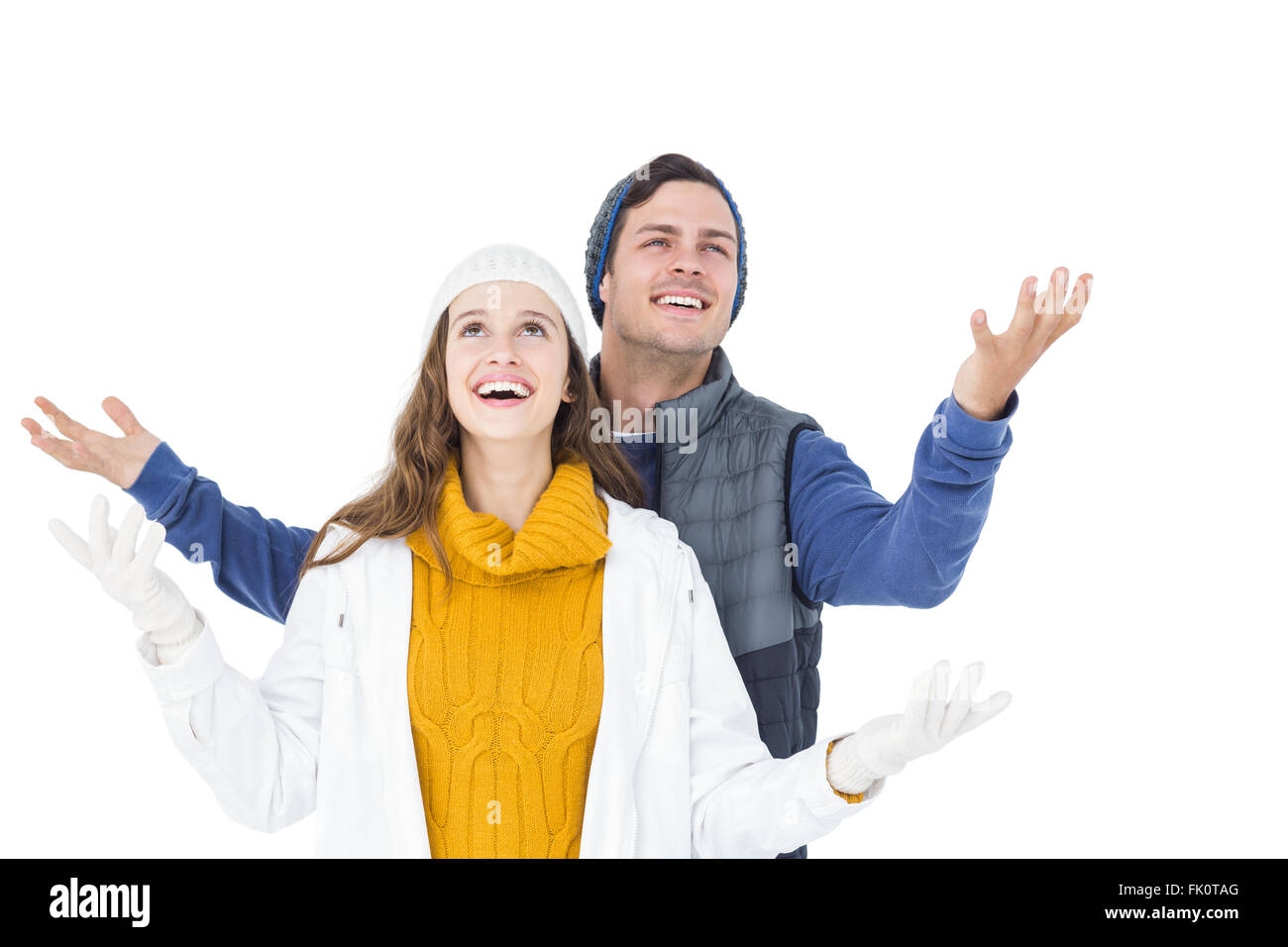 Happy couple feeling the snow Stock Photo