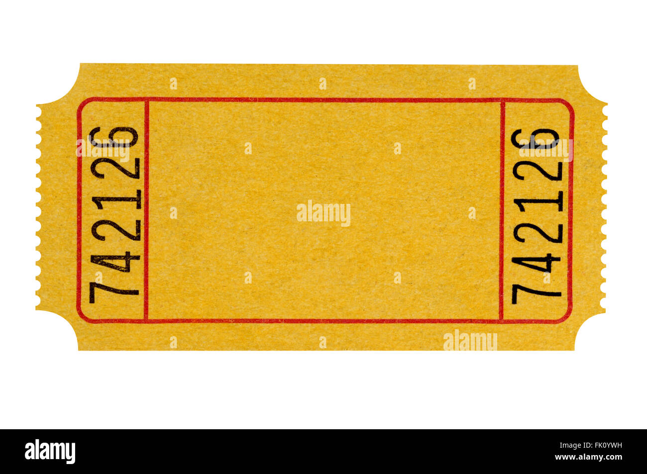 Blank yellow theater ticket isolated on a white background. Stock Photo