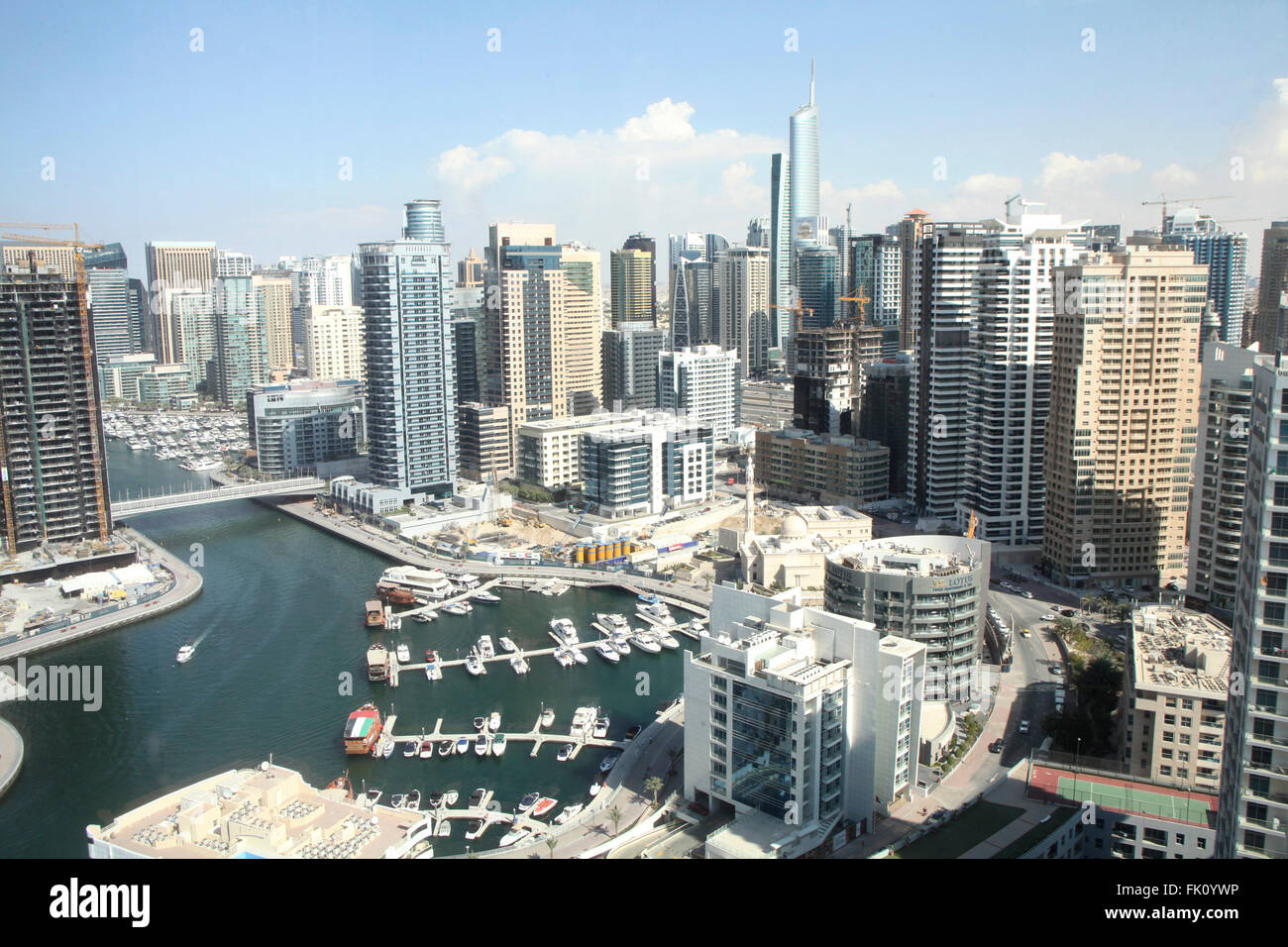The view of the Dubai Marina skyline in Dubai from the top of a hotel in the area. in 2006 Dubai marina area was just sands Stock Photo
