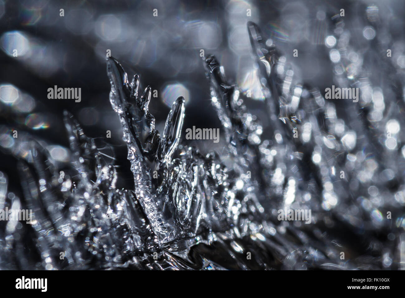 close up of sharp cool looking ice shards in beautiful figures on a cold winter morning Stock Photo