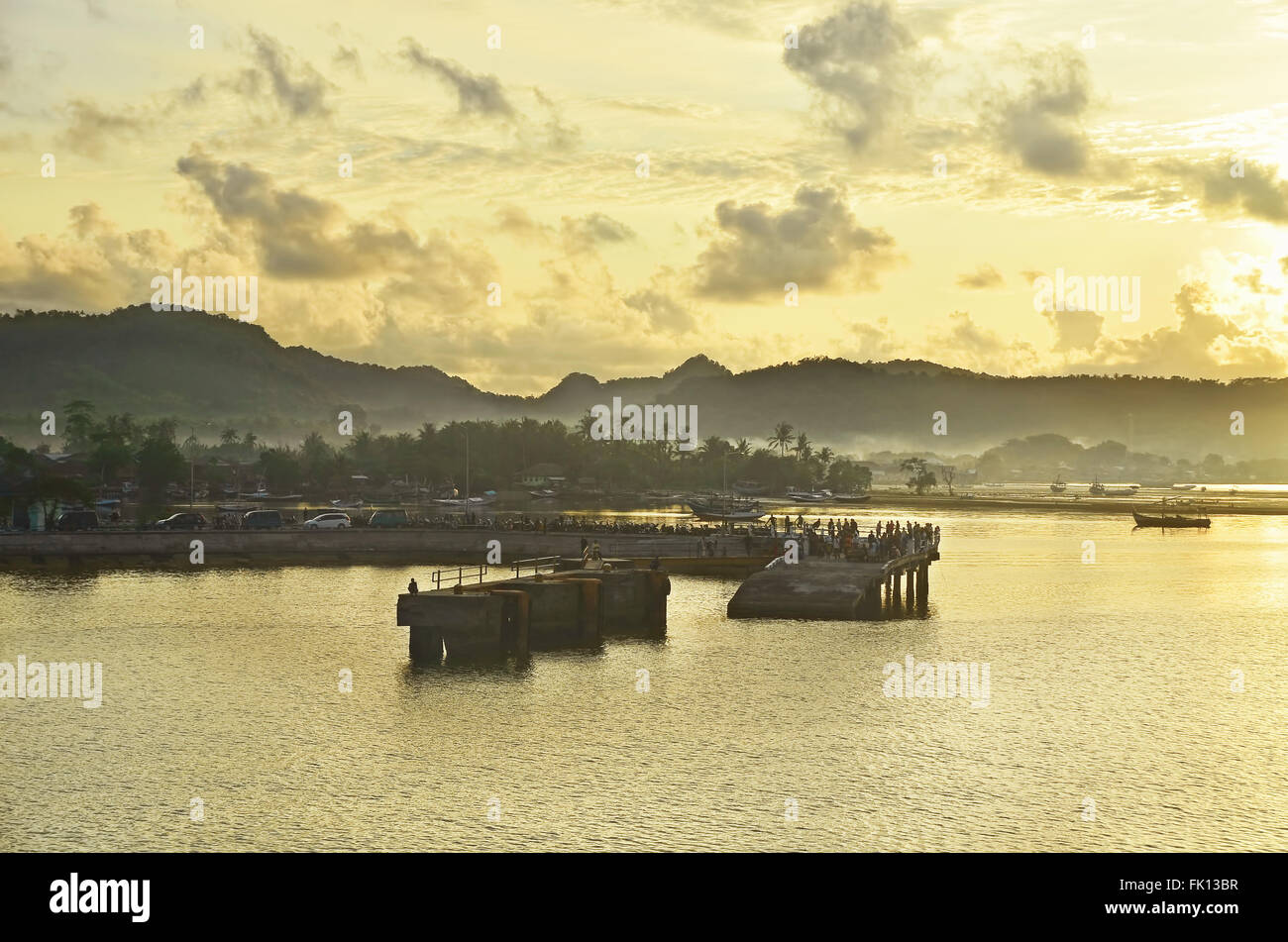 Morning scene at the dock in Bawean Island Stock Photo