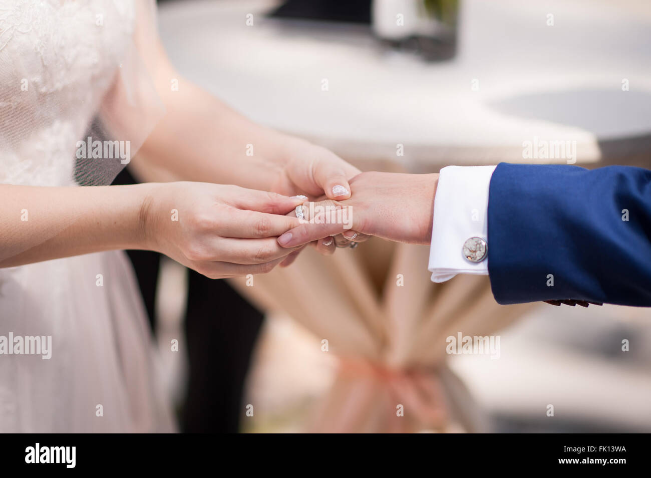 Wedding couple exchanging vows and rings Stock Photo Alamy