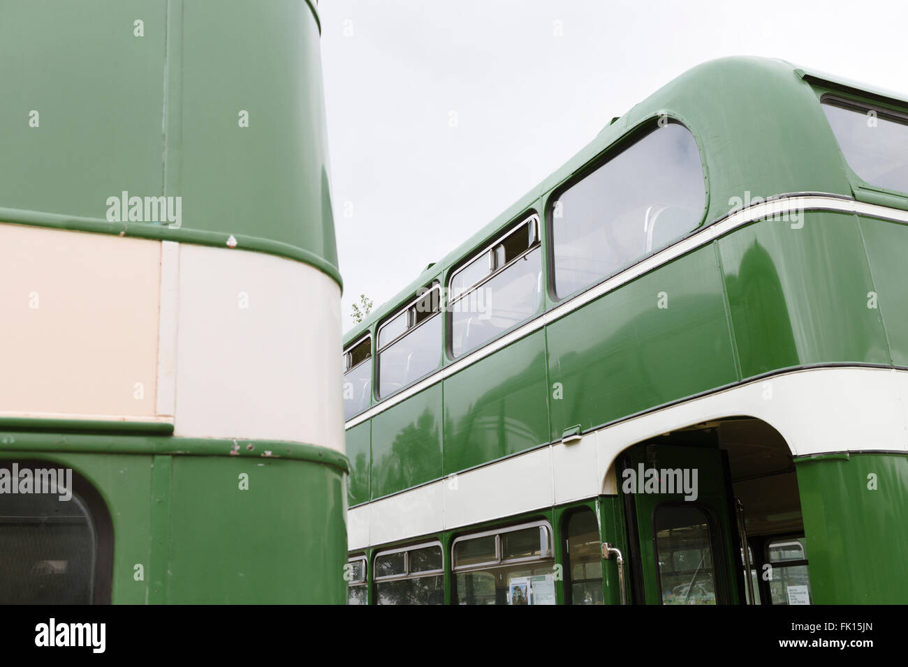 Abstract view of restored 1950s vintage Bristol K buses at the annual Vintage Bus Rally in Bristol. Stock Photo