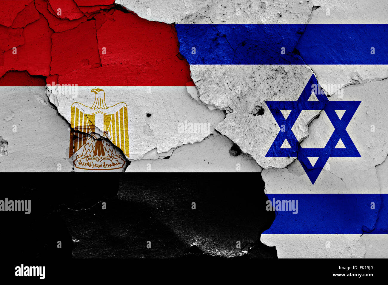 flags of Egypt and Israel painted on cracked wall Stock Photo