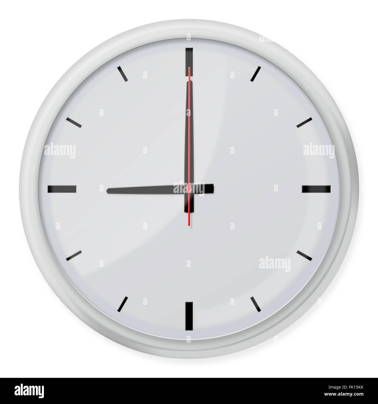 Simple classic round wall clock with shadows isolated on white ...