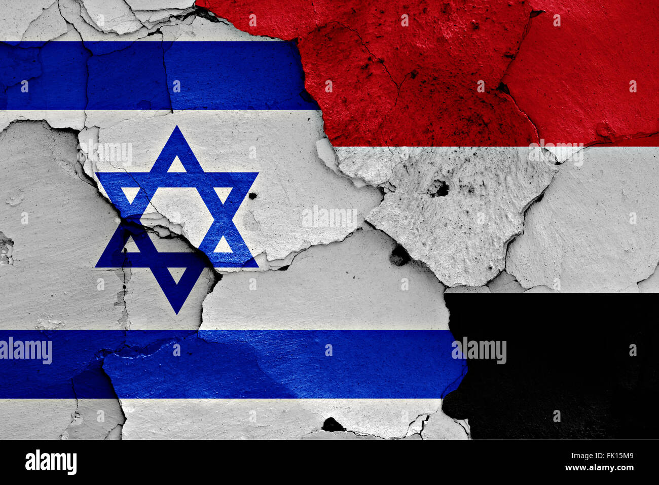 flags of Israel and Yemen painted on cracked wall Stock Photo - Alamy