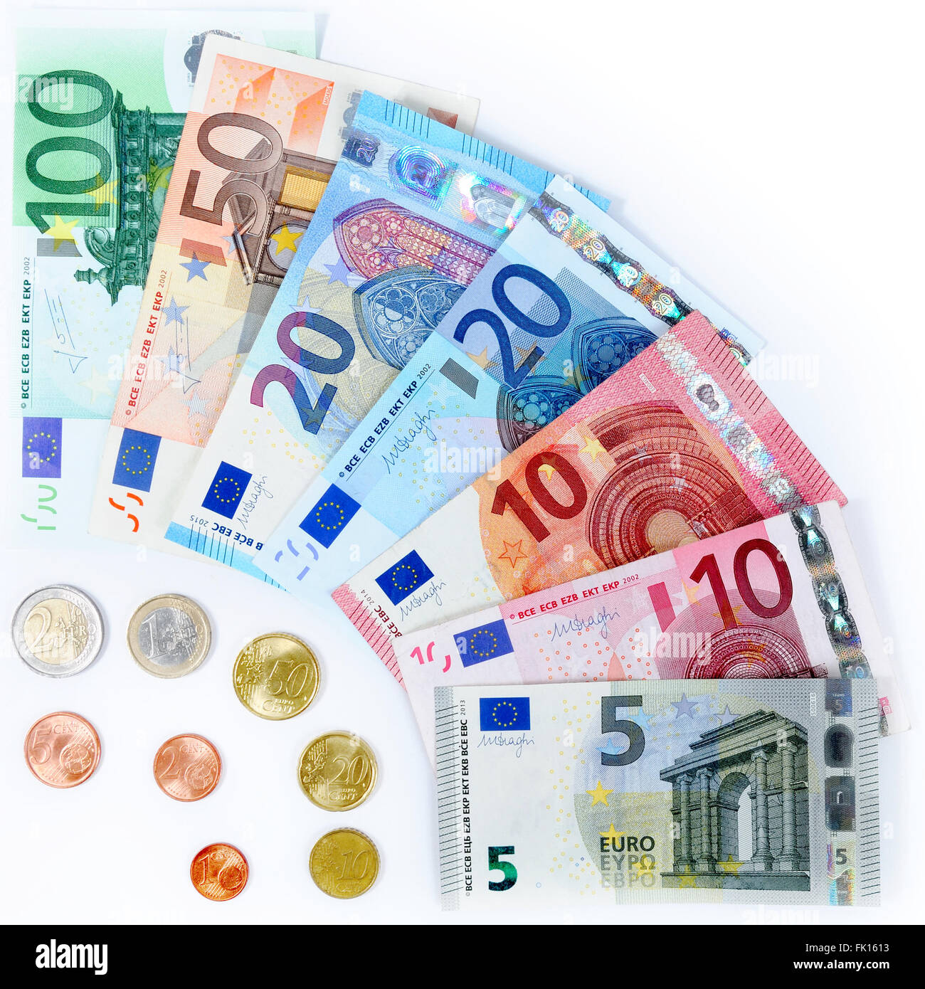 Image Of Various Denominations Of Banknotes And Coins Of Euro Currency 
