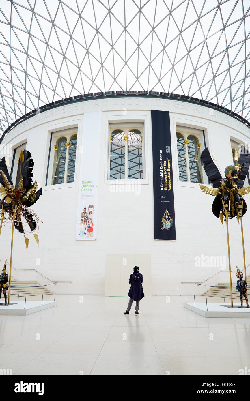 British Museum Great Court interior, one person in London Stock Photo