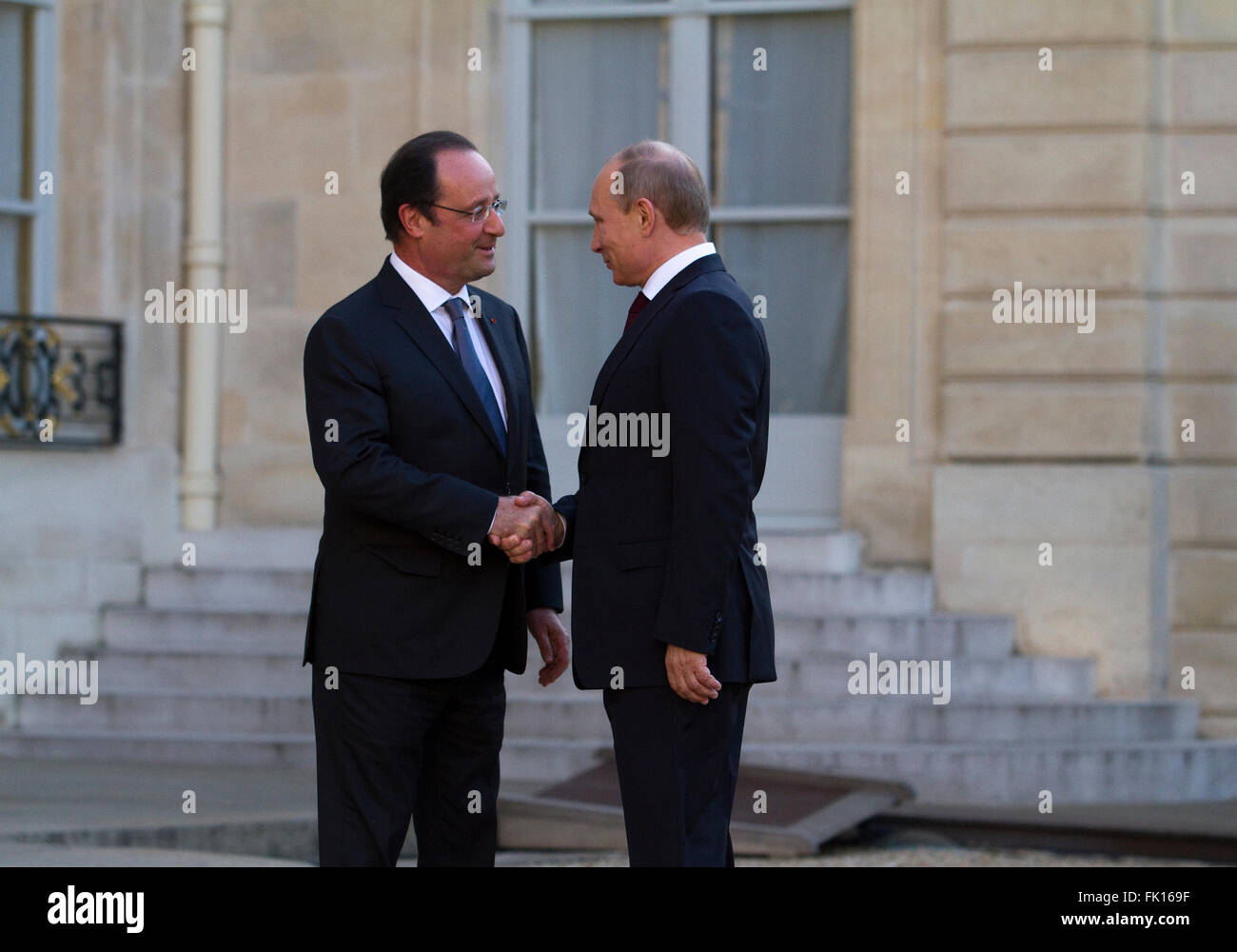 Vladimir Putin Russian President with François Hollande during his visit in Paris France Stock Photo