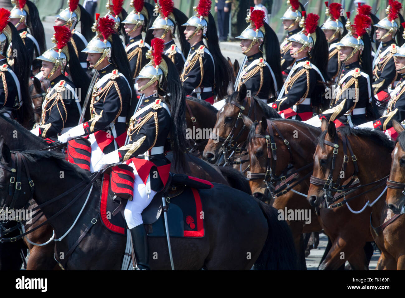 French Republican guards during a military parade Stock Photo