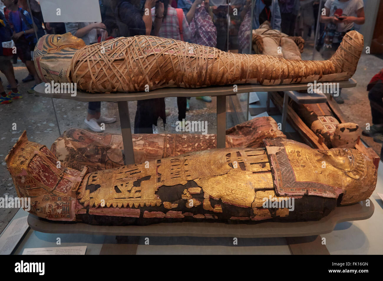 Mummies and sarcophagus in British museum in London Stock Photo