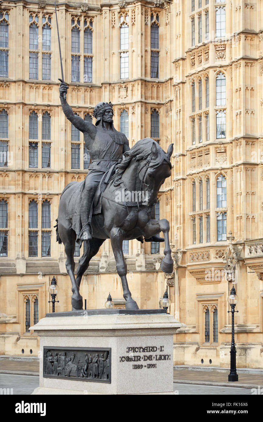 Statue of Richard I Coeur de Lion, Lionheart in London near Westminster palace Stock Photo