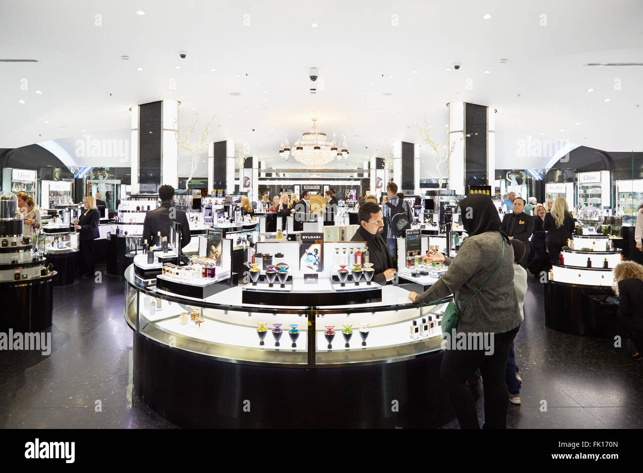 Harrods department store interior, perfumery area in London Stock Photo