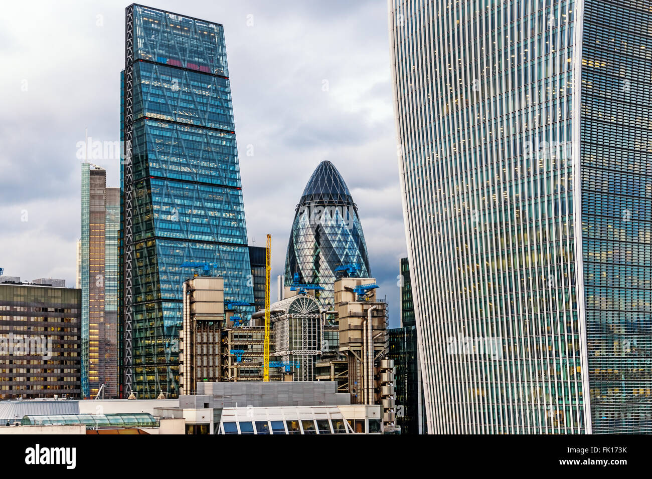 Financial District of London with New Modern Architecture Business Buildings Stock Photo