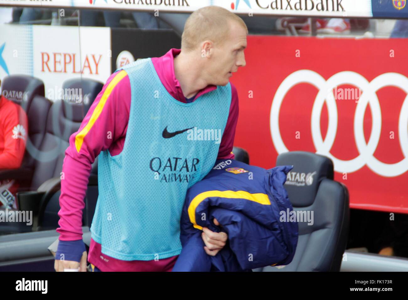 Jérémy Mathieu in action during the La Liga match FC Barcelona ...